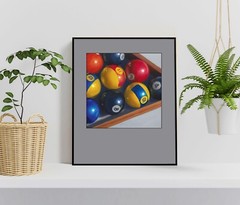 DANFORTH Behind the 8 Ball, 6×6 still life original realism oil painting, pool