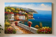 Antonio Di Viccaro Original Oil Painting Mediterranean View Palette Knife 36×24
