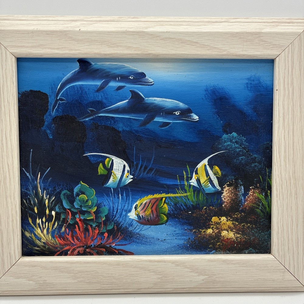 Original Framed Signed Acrylic Dolphin Sea Life Painting Ocean Reed Sign Taylor