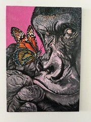 Original Butterfly Gorilla Acrylic Painting With A Hint Of Glitter 5” by 7”