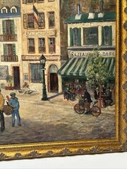 Paris France Painting French Large Oil Street Scene City Life Greenwood Vintage