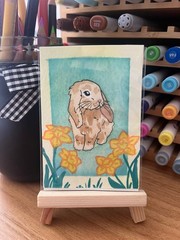 ACEO Original 2.5in x 3.5in Bunny Rabbit Watercolor Painting Andiartistry