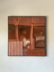 RICHARD HAINES VINTAGE MODERN NAVAJO BOY SOUTHWEST LANDSCAPE OIL PAINTING 1972