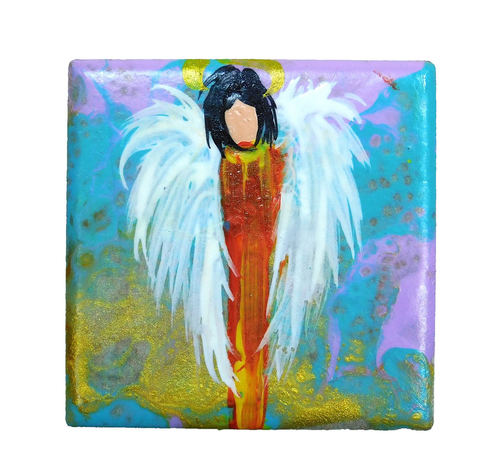 Angel on Ceramic Tile Magnet Precious Blessings Art by Rain Crow