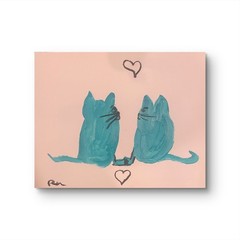 Love Cats Gaze 11X 14″ Neo Impressionist Acrylic Painting Canvas Loose Paper