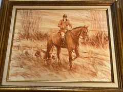 Vintage Painting Impressionist Hunting Dogs Man Horse Landscape Listed Artist