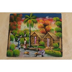ORIGINAL Hand-Painted Native Oil Painting – Caribbean Island Village- 8X10 in