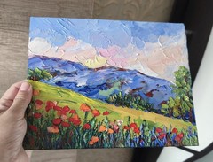 Original Art Oil Painting California Poppies Landscape Impasto Artwork 8x10in