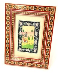 Khatam Persian Mini Painting Polo Hunting Scene Micromosaic Frame
