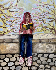 Original Oil Painting, 16×20 inches, Woman Reading 11, Portrait, Woman, Books.