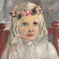 OIL PAINTING, little girl with doll 1976 Appalachia Art signed F. Garda VTG