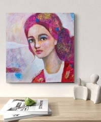 Painting Original Woman Face Portrait GALLERY WRAPPED CANVAS 12x12x1.5 „