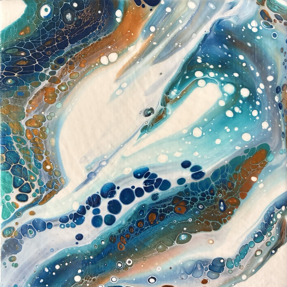 Original Acrylic Swipe Painting 7 3/4 x 7 3/4” on wood board. Small space decor.