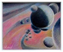 Original oil pastel painting on a wood panel titled „Gravitation“ by Daniel Wend