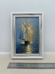 Sailboat Original Oil Painting 4×6 Framed Signed Yacht Marine Seascape Sea Art