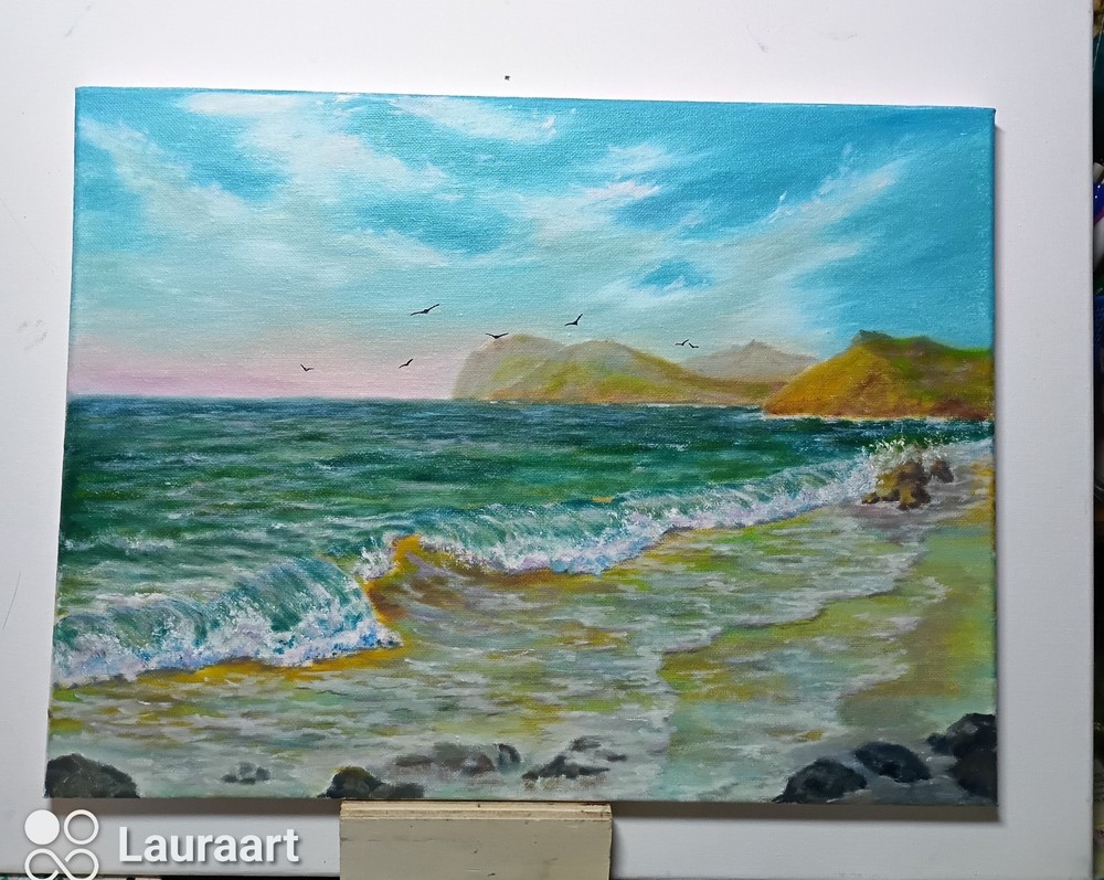 Art 12″/16″ Crimea, Black SeaOil painting, Sunset, Landscape, Stretched canvas