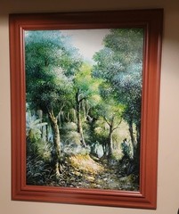 BEAUTIFUL VINTAGE OIL ON BOARD PAINTING SIGNED BY DARIN LANDSCAPE 30X37″ FRAMED