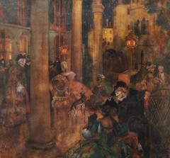 French Oil Painting Framed Africa the South Party Venetian Masks Venice Adolph