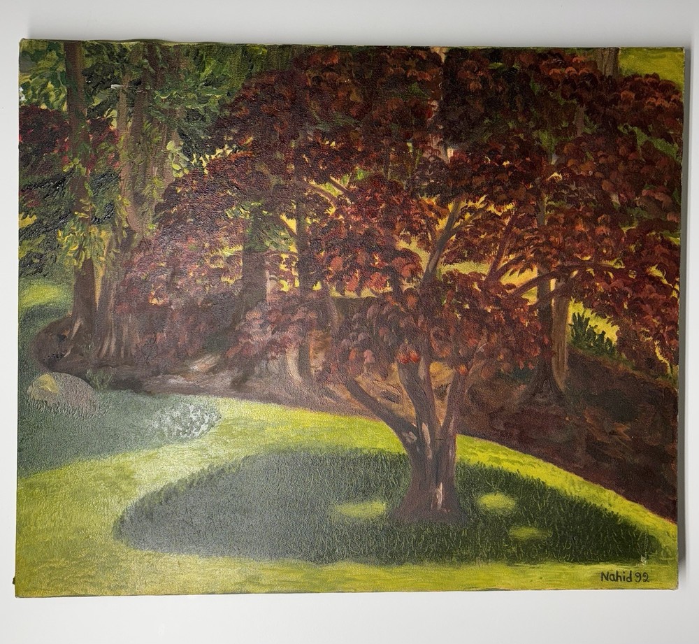 Original 1992 Impressionist Landscape – Signed „Nahid“ – Japanese Maple