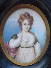 Miniature Portrait Painting English or French woman in neoclassic dress 19th c