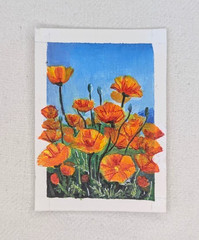 ACEO Original Painting OOAK Orange Poppies Floral Acrylic Watercolor Miniature