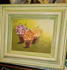 Small Vtg 1979 Original Oil Painting On Board Green Wood Frame 6.75″ X 7.75″
