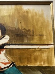 Mid Century Modern Painting Portrait Girl Asian Chinese Or Vietnamese Artist