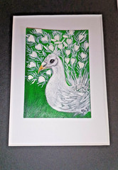 ACEO original white rare peacock bird painting 2.5×3.5 by Jayne
