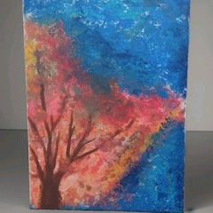 Abstract Landscape Tree Painting, Nature Theme, Unframed, Single Piece
