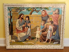 1960s Painting JESUS TEACHING CHILDREN, Paint By Numbers, Botanical FRAMED 21×27