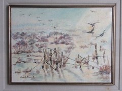 Oil Painting On Canvas Morning In The Swamp Signed U. Kraus Vintage