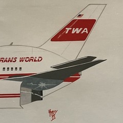 Vintage TWA 767 Trans World Airlines Plane by Hurley Signed & Matted ’93 Print A