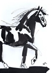 Original Contemporary 5×7 Ink Horse Portrait Signed Black White Wall Art Paper