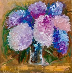 Oil original painting on canvas size 12×12 inches Lilac in vase