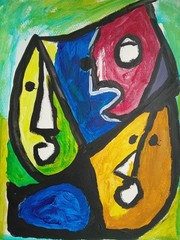 Expressionism/Abstract Three Faces 11×14 one of a kind Colorful Art Painting