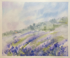 Original Watercolor Painting Landscape Nature Flowers Lavender – 10×12 in – NEW