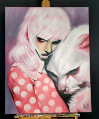 BARD PIKON „FOCH!“ PAINTING ACRYLIC UNIQUE PAINTING CAT GIRL PORTRAIT ROGER HOUSE New
