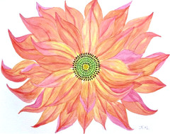 PAINTING WATERCOLOR 11X14 AND DOUBLE MAT 16X20 FLOWER DAISY PINK ORANGE YELLOW