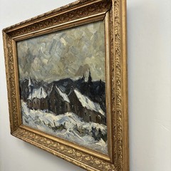 Handcrafted Winter Landscape Oil Painting „Snowy Village“ Russian Artwork