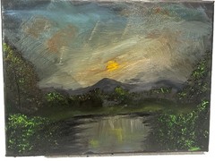 Abstract Landscape River & Forest Painting on Canvas, Unframed