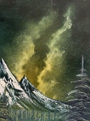 Milky Way Galaxy Mountain Original Landscape Oil Painting On Canvas 16x20in