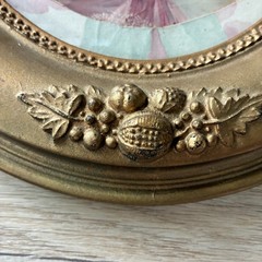 Antique Victorian Oval Woman Portrait Print Ornate Frame Gold Painted Wood Litho