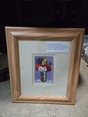 Flowers in a Vase Original 2008 Oil Painting by Anna Sandhu Ray Framed with COA