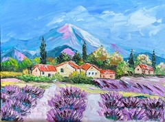 Lavender Painting Provence purple lavender field flower oil original Art 8×6 in.