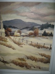 1950″New England Winter“ original Oil , John Cuthbert Hare American 1908-1978