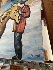 Atherton 11×14 Original Cowboy friend Acrylic Painting „Man & Horse“ hand signed
