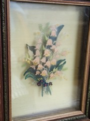 VTG 1930’s Dimensional 3D Layered Painted Glass Lily-of-the-Valley Shadowbox