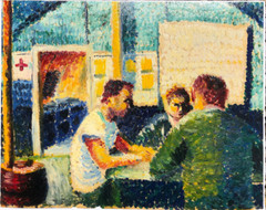 Three Men Sitting at a Table Fauvist Oil Painting-C. 1955-Israel Louis Winarsky