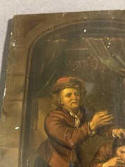 Antique Oil on Tin Painting of Tooth Extraction early dentist macabre