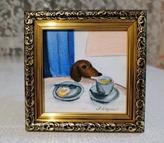 ORIGINAL Oil Painting Dog Animal Pet Miniature Contemporary Wall art Handmade